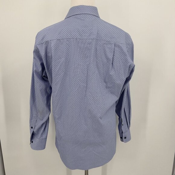 David Donahue Men's Trim Fit Blue Checkered Cotton Dress Shirt 17.5 - Picture 4 of 8